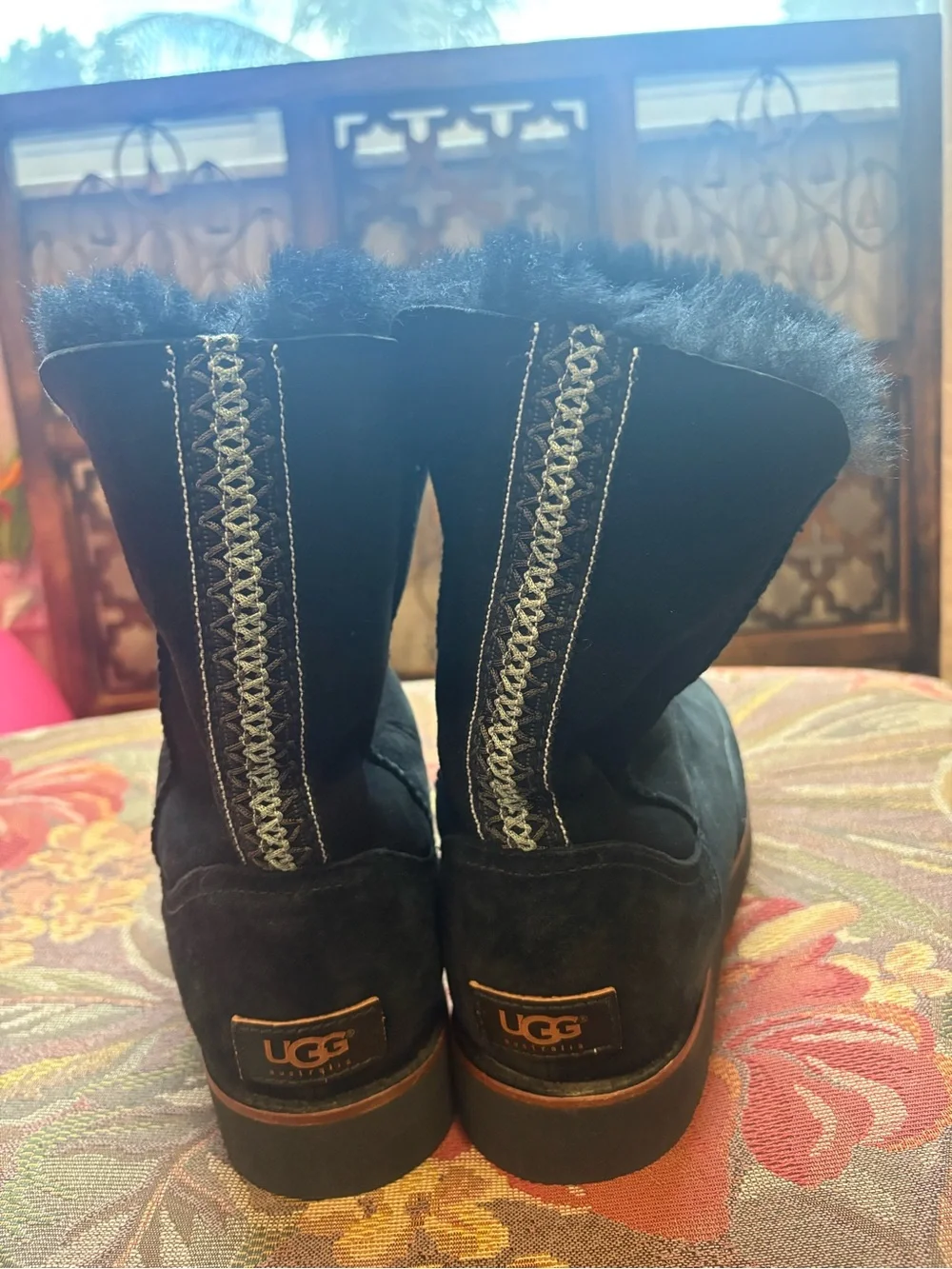 UGG Black Suede Shearling-Lined Women's Slippers